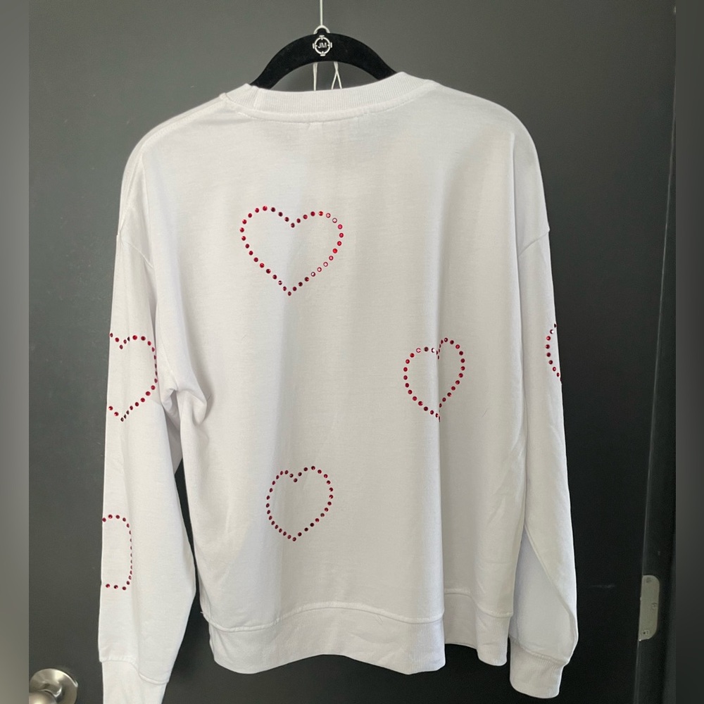 NWT Workshop Republic White hoodie with Red sequin Heart Accents Small Valentine - Picture 5 of 5